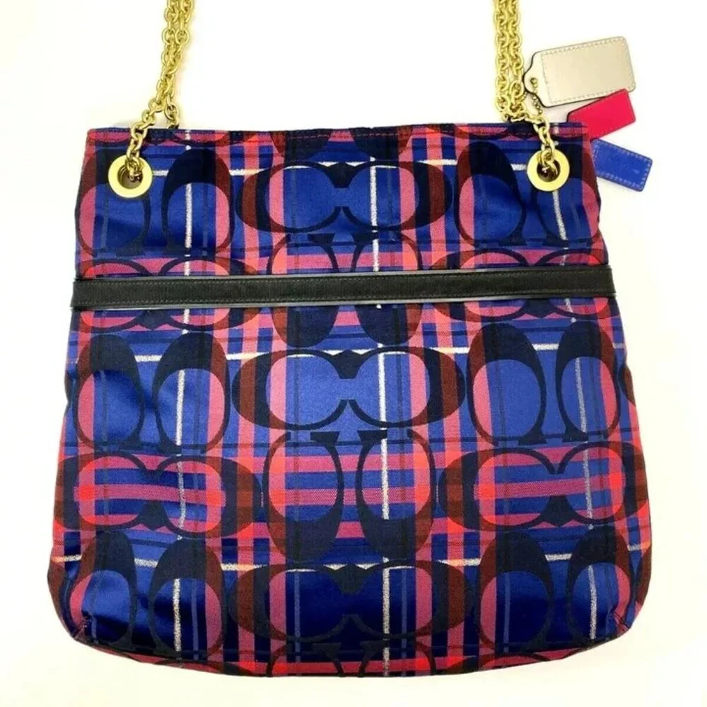 New Rare Coach Poppy Tartan Signature C's Plaid Shoulder Bag